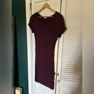 LOFT Outlet Lounge | Burgundy Fleece Lined Ruched Midi Dress